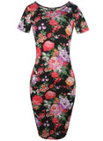 Floral Short-Sleeve Scoop Sheath Dress