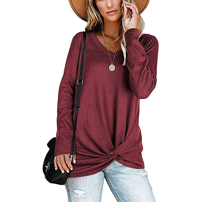 Bunched Long Sleeve Autumnal Solid Color Top - THEONE APPAREL