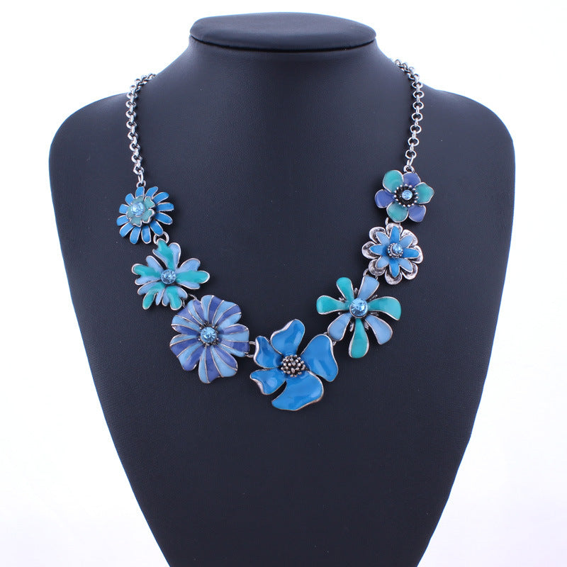 Colorful Gradient Floral Necklace-Blue-Theone Apparel