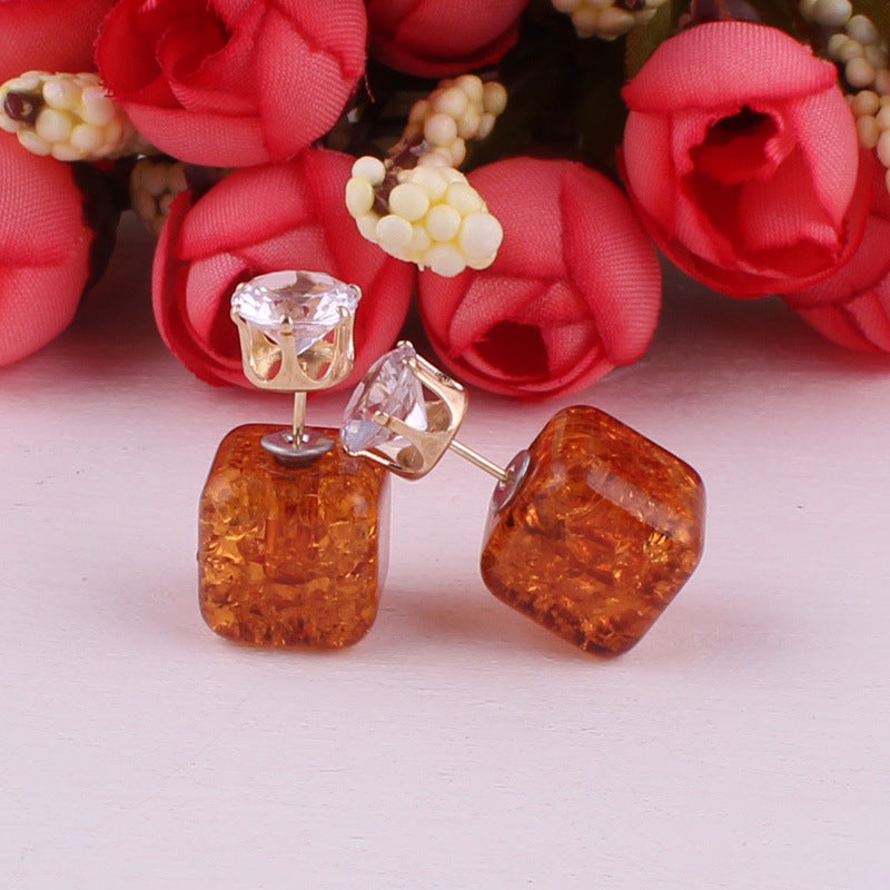 Cube Shaped Double Sided Earrings-Brown-Theone Apparel