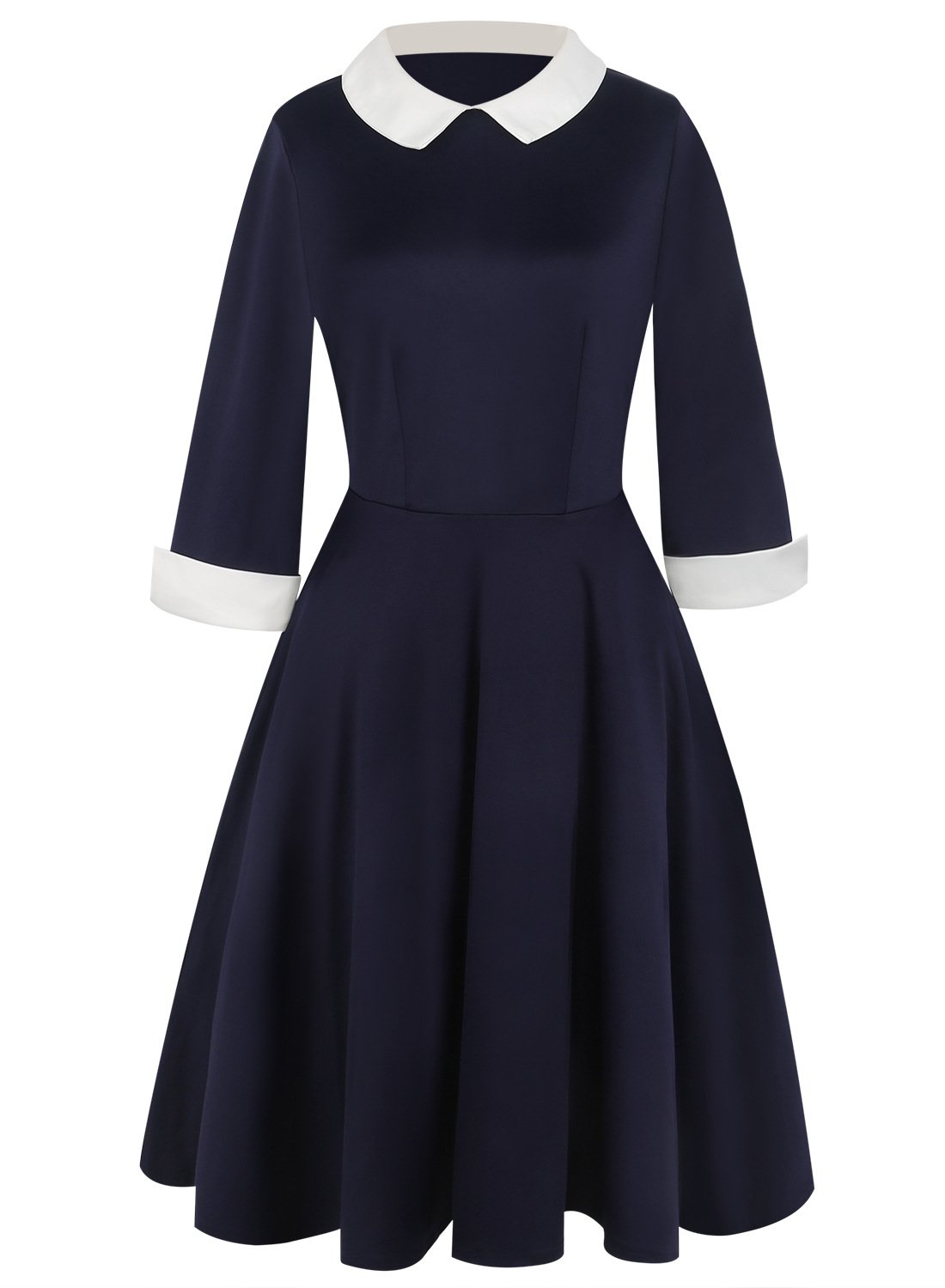 Contrast Collar & Cuffs A-Line Dress - Theone Apparel