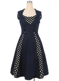 Polka Dot Contrast Button-Accent Sleeveless Dress