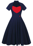 Two-Tone Button-Accent Cutout Sweetheart Dress