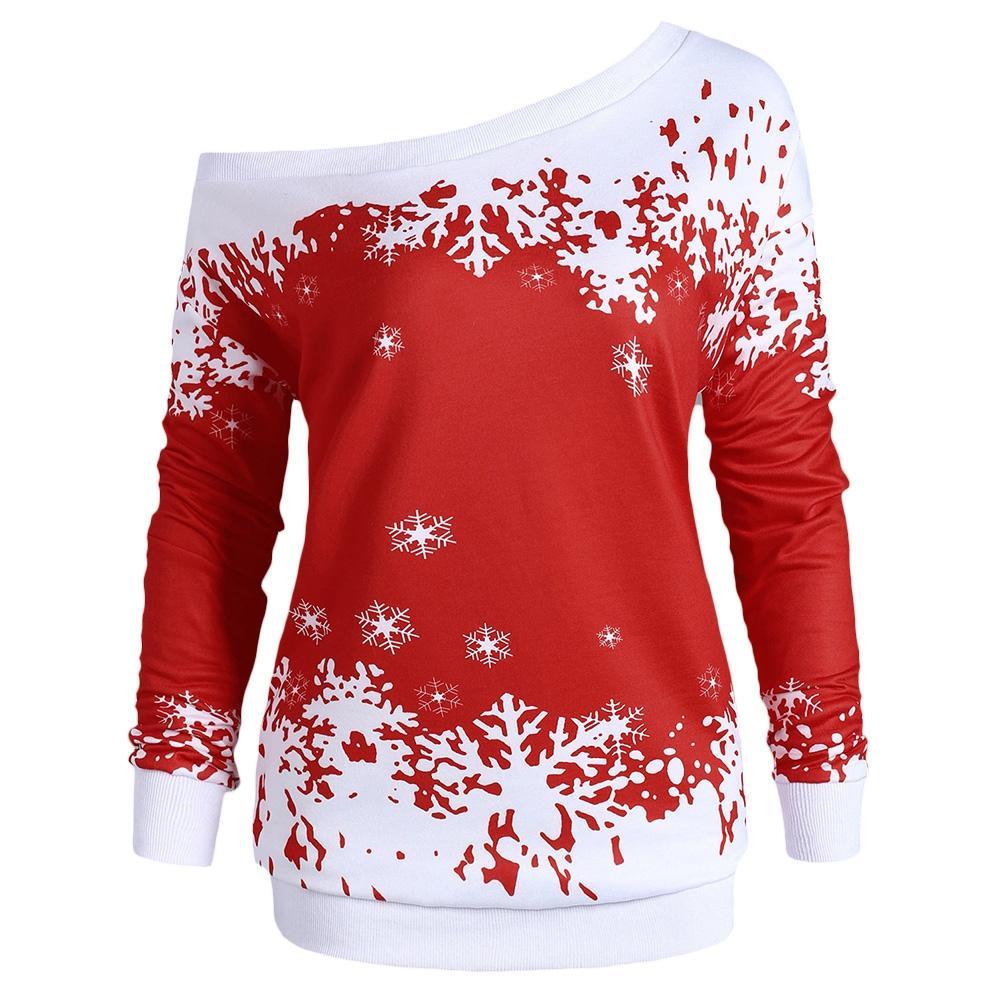 Snowflake One Shoulder Plus Size Sweatshirt