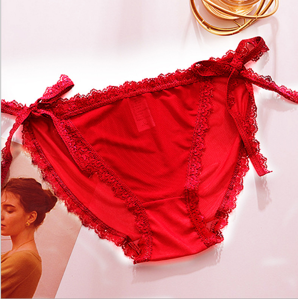 Elegant lace Briefs Underwear with Bow Tie Hips-Red-Theone Apparel