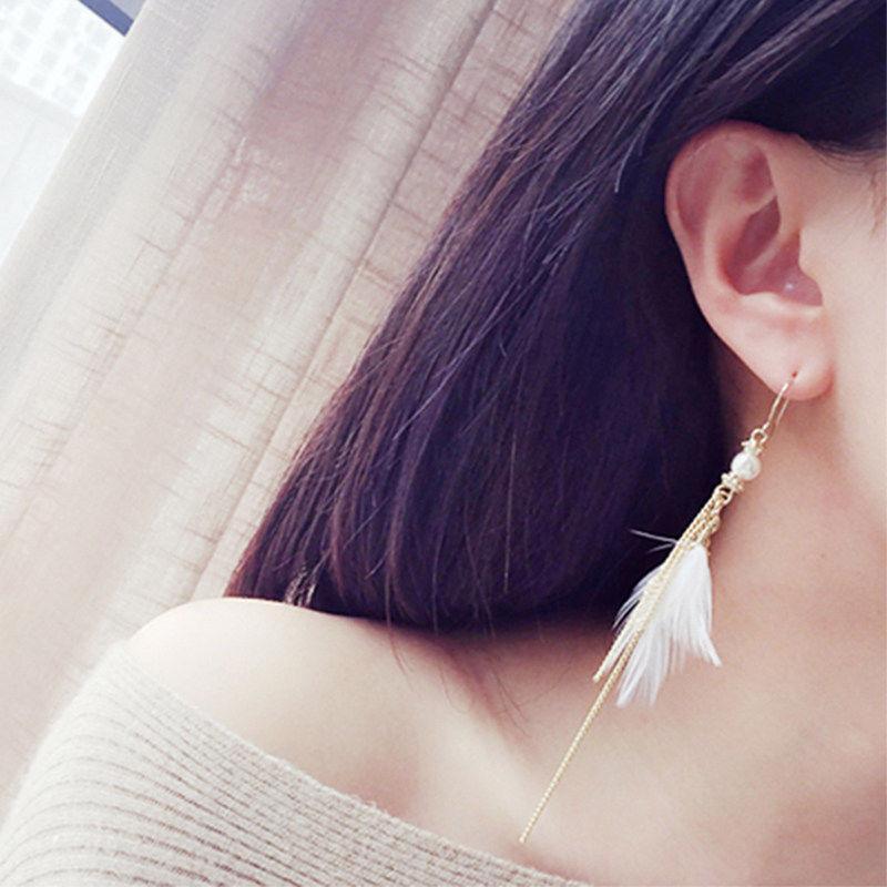 Feather Pendant Chain Tassel Earrings - Theone Apparel