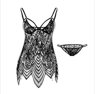 Flirty Teddy With Lace Panties-Black-Theone Apparel