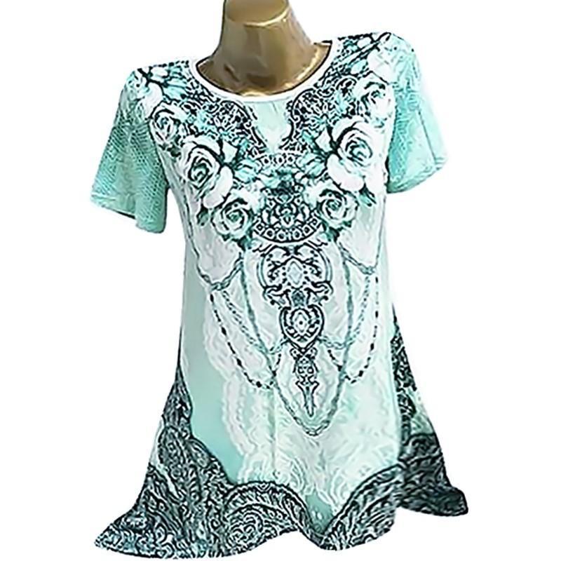 Flora Jewelry Print Peak Hem Top-Green-Theone Apparel