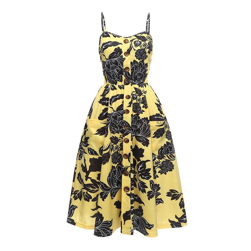 Flower Print Button Up Summer Dress - Theone Apparel