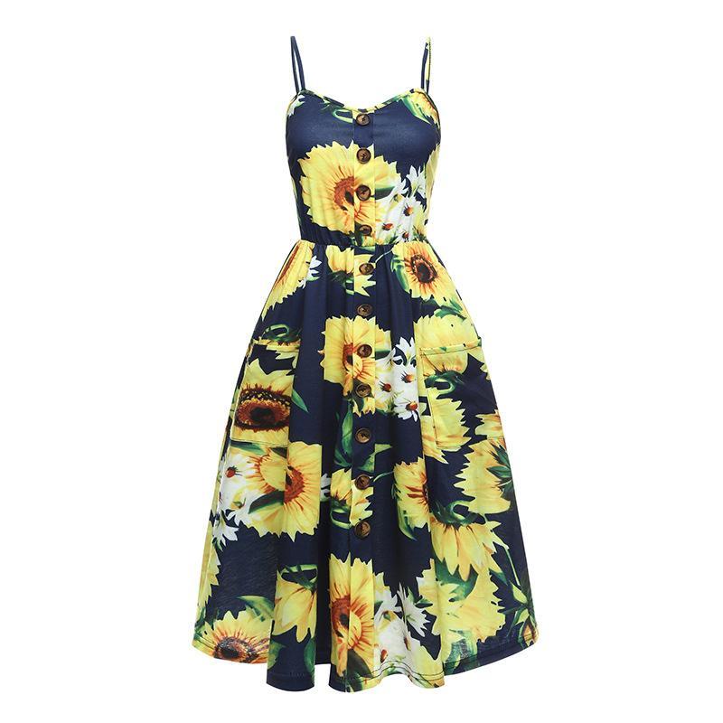 Flower Print Button Up Summer Dress - Theone Apparel