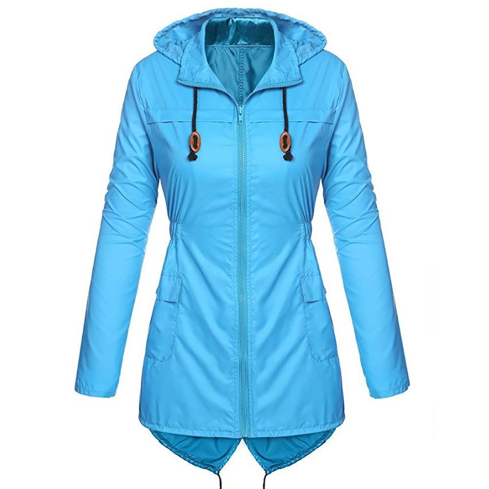 Full Zip Trench Coat Rain Jacket-Sky Blue-Theone Apparel