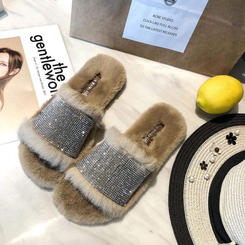Glam Vibes Fur Lined Slippers-Beige-Theone Apparel