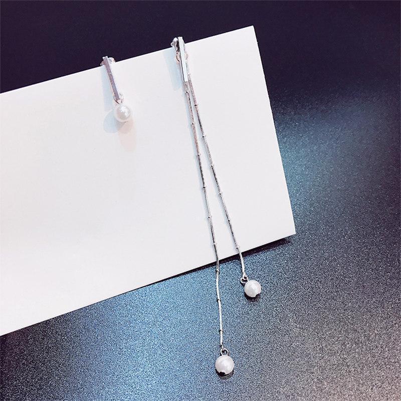 Golden Dangler Pearl Accent Earrings-Silver-Theone Apparel