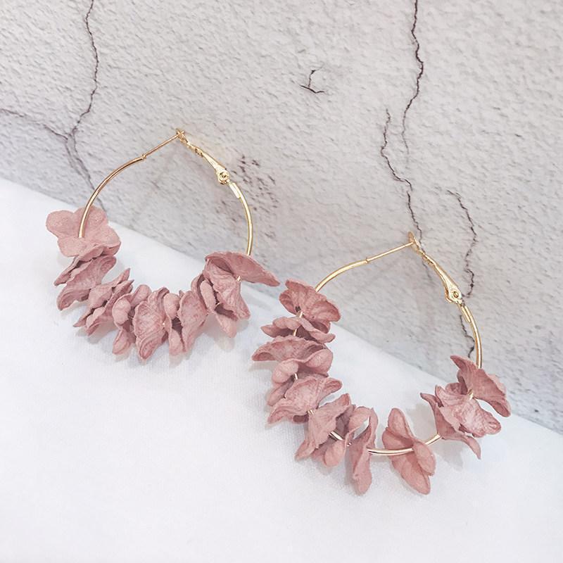 Golden Fluttery Petal Hoop Earrings-Pink-Theone Apparel