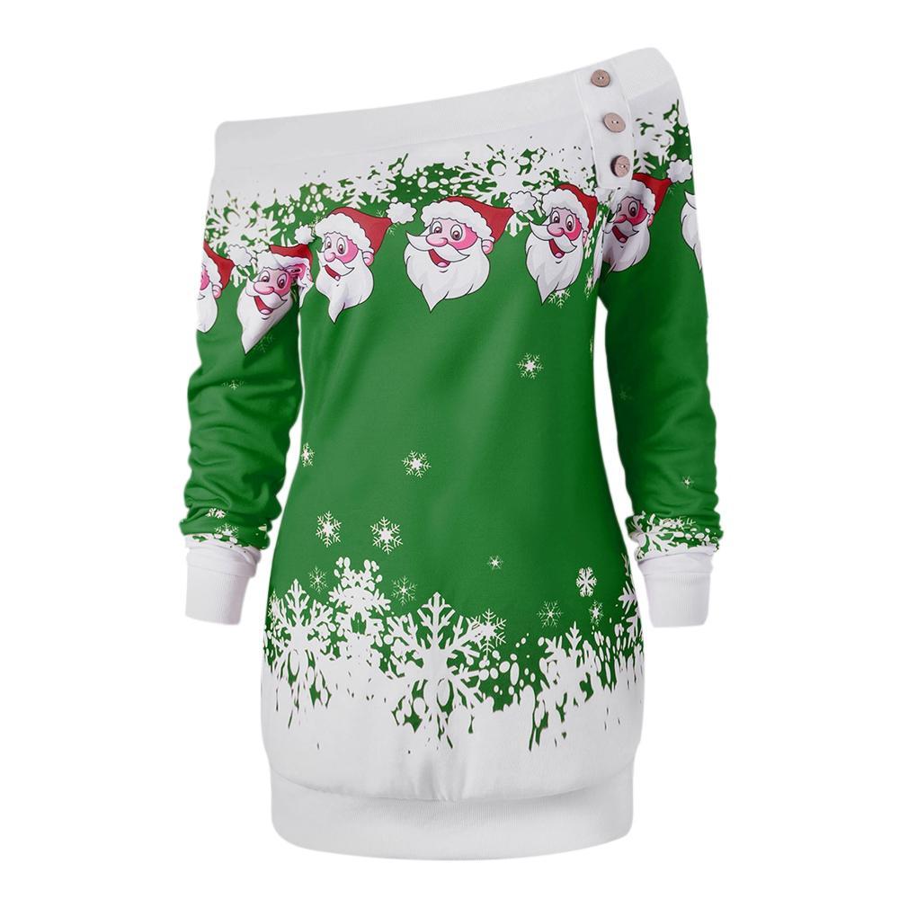 Santa Snowflakes Skew Neck Sweatshirt