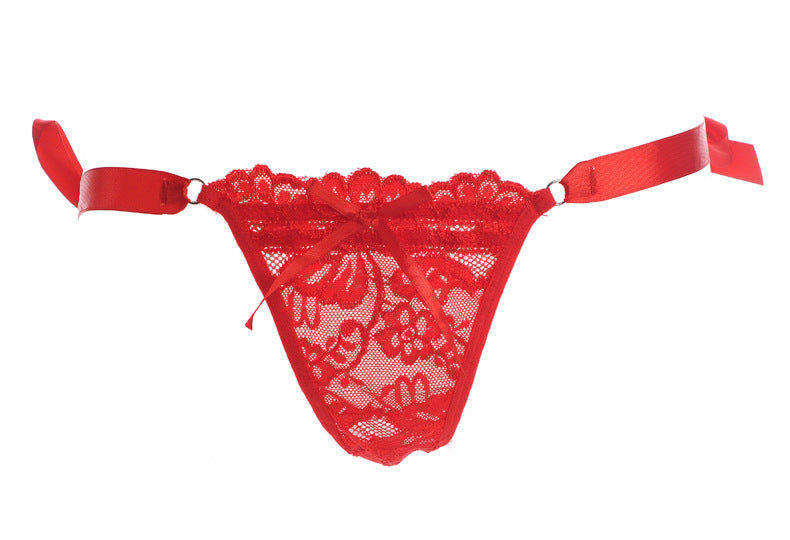 Hip Tie Ribbon Lacy Thong Underwear-Red-Theone Apparel