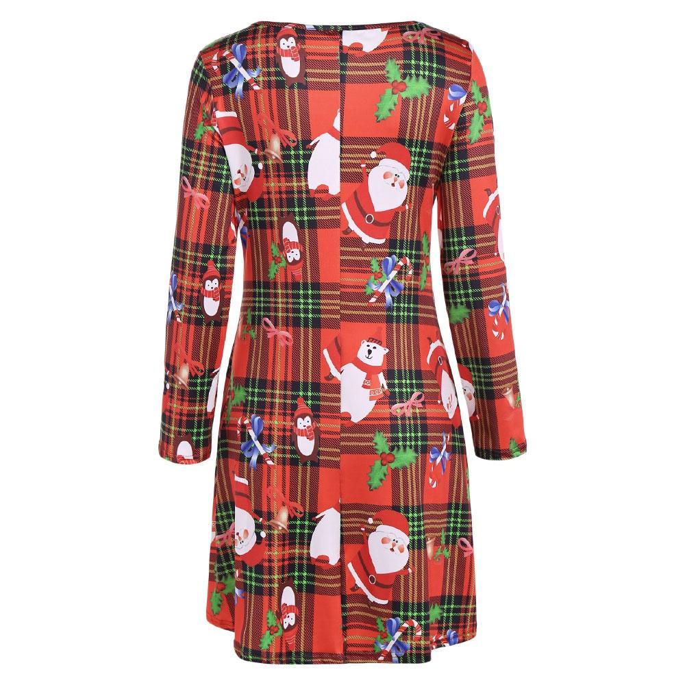 Holiday Santa Print Long Sleeve Dress