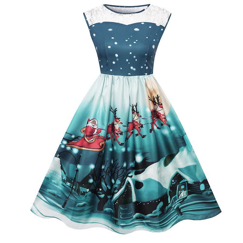 Holiday Scene Boat Neck Dress - Theone Apparel