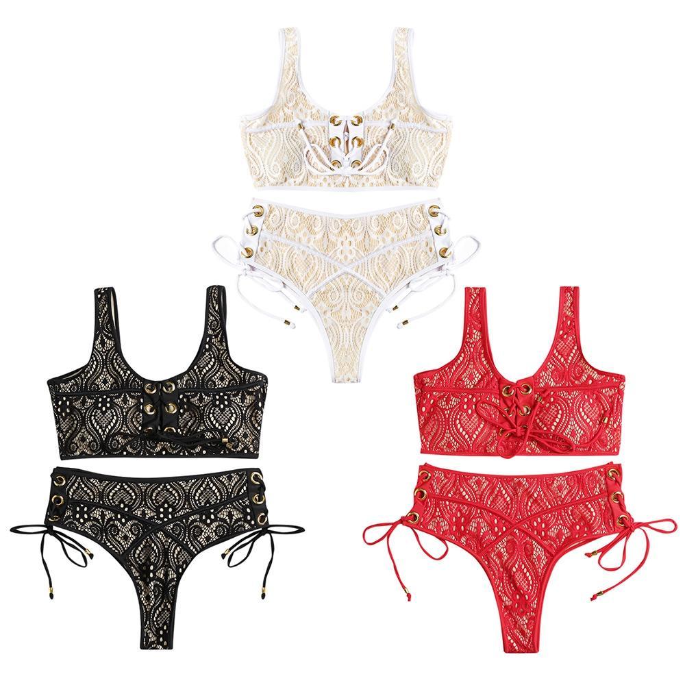 Lace Crochet Should Strap Bikini Set