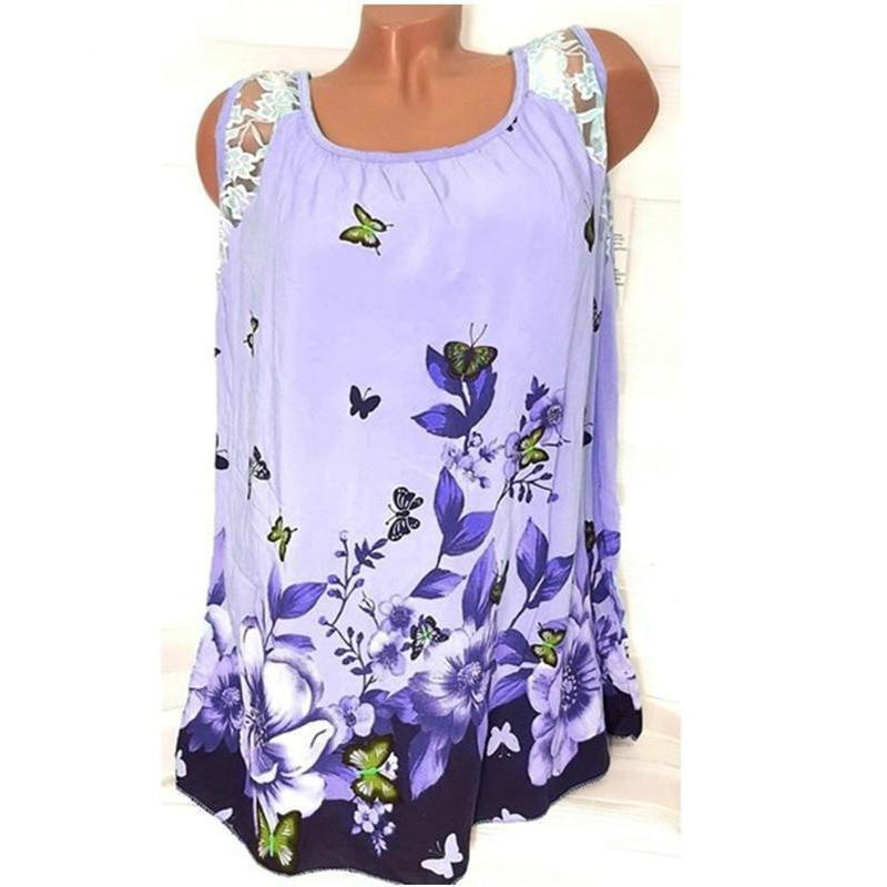 Lace Cutout Butterfly Print Top