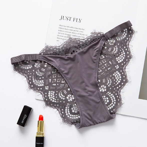 Lace Detailed Semi Transparent High Waist Panties-Gray-Theone Apparel