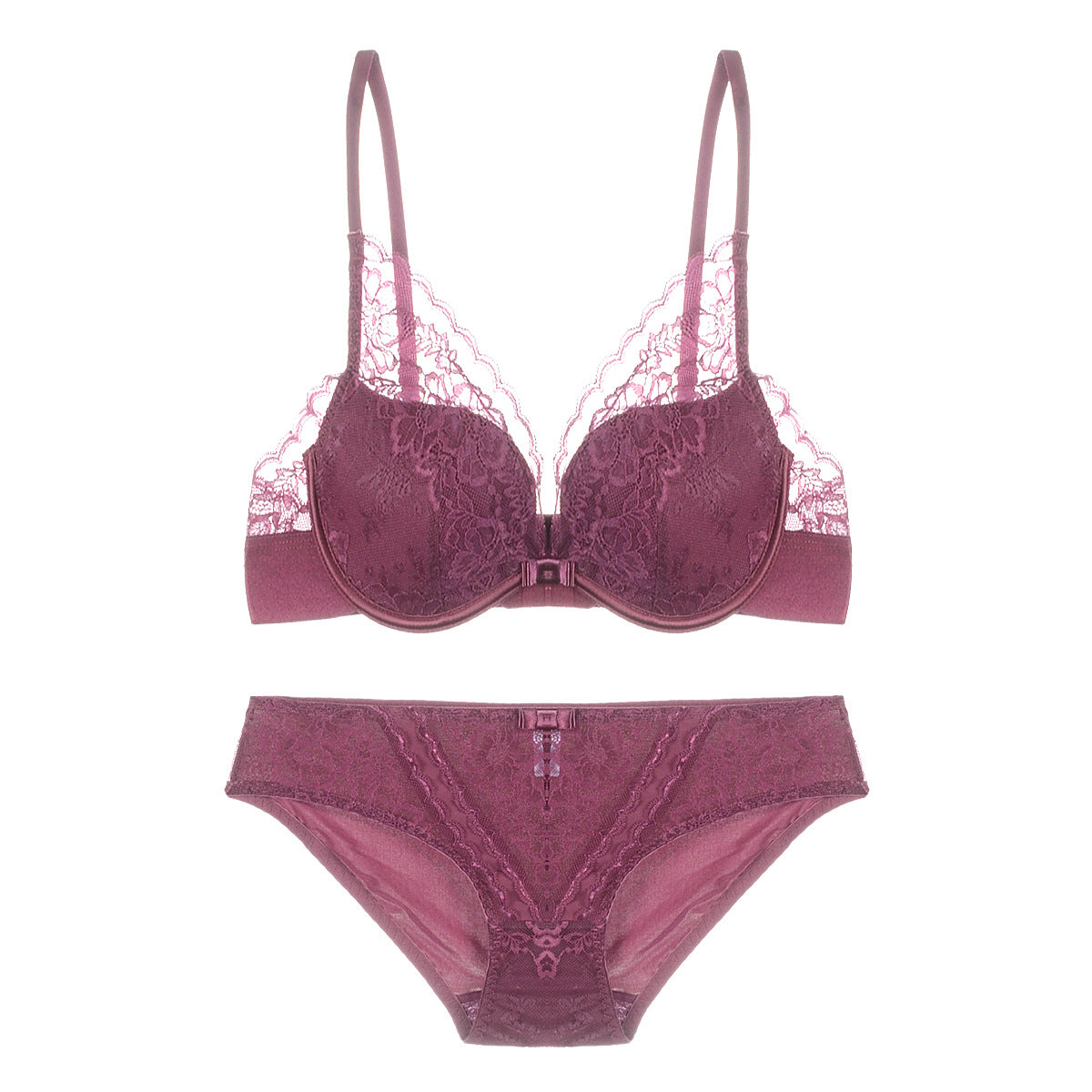 Lace Overlay Bra and Panty Set-Purple-Theone Apparel