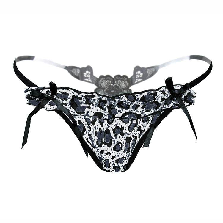 Leopard Print Flower Back G String-Silver Gray-Theone Apparel