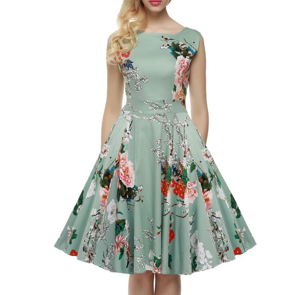 Vestido de impressão floral verde de menta