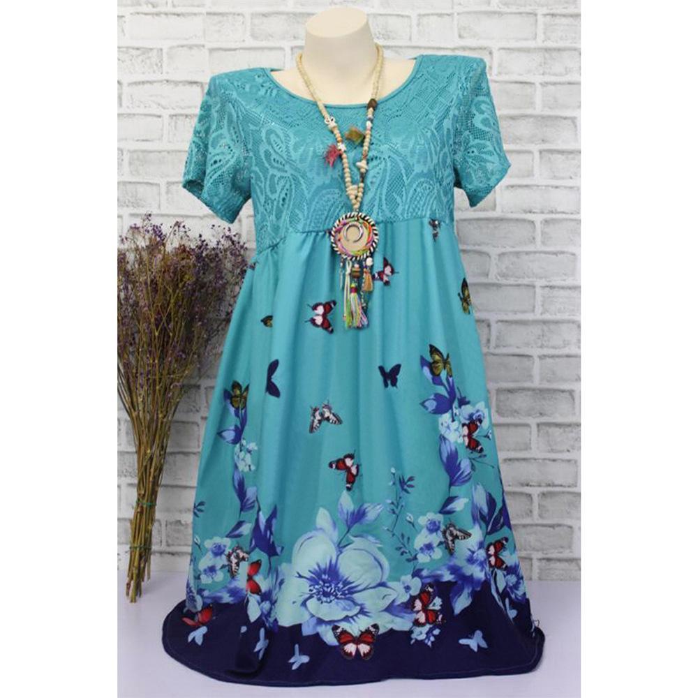 Lovely Lace Butterfly Print Dress-Light Blue-Theone Apparel