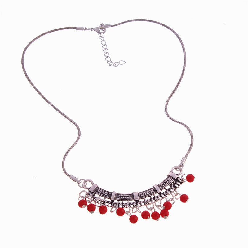 Metal and Turquoise Beaded Necklace-Red-Theone Apparel