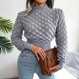 महिलाओं की मॉक नेक ब्रॉड कंधे लंबी आस्तीन वाली फसली स्वेटर