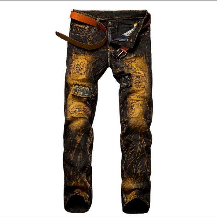 On the Money Distressed Denim Jeans-Black/Yellow-Theone Apparel