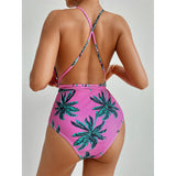 One Piece Tropical Tree V-Neck Swimsuit
