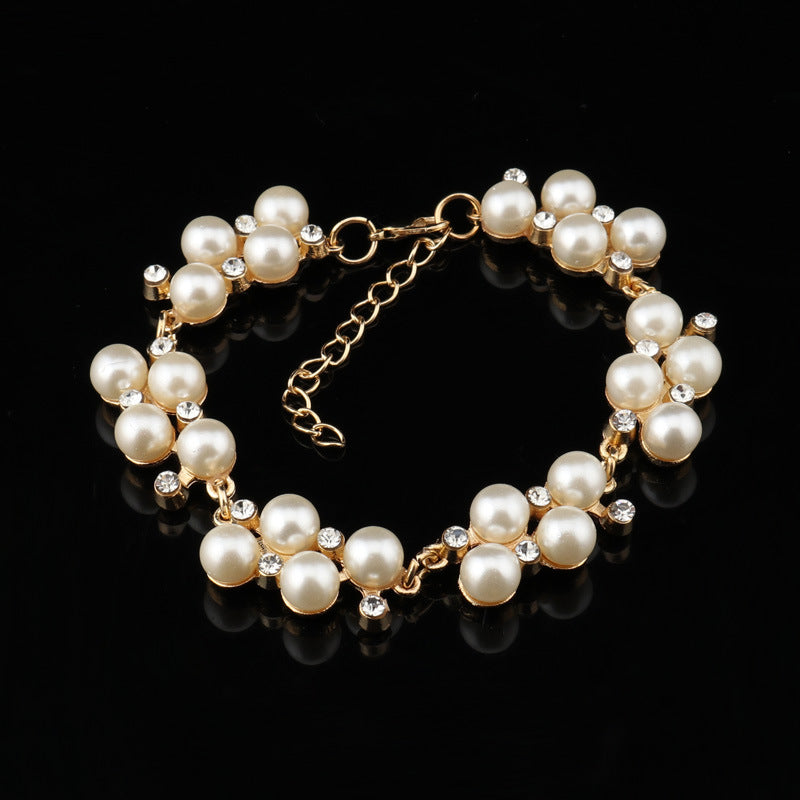 Pearl Cluster and Gold Chain Bracelet-Gold-Theone Apparel