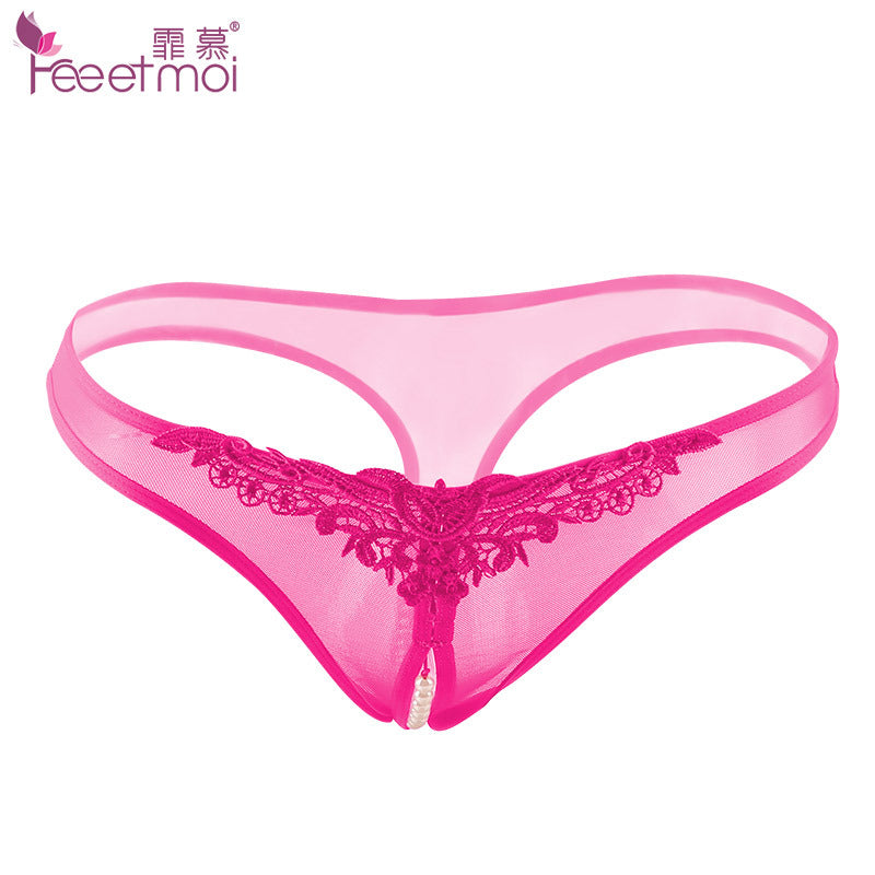 Peekaboo Pearl Strand Thong Panty-Hot Pink-Theone Apparel