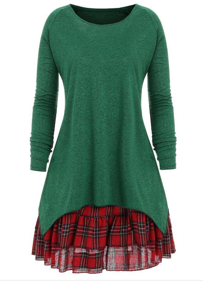 Plaid Peekaboo High Low Sweater