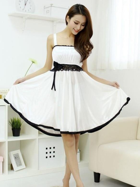 Pleated Mini Dress with Lace-White-Theone Apparel