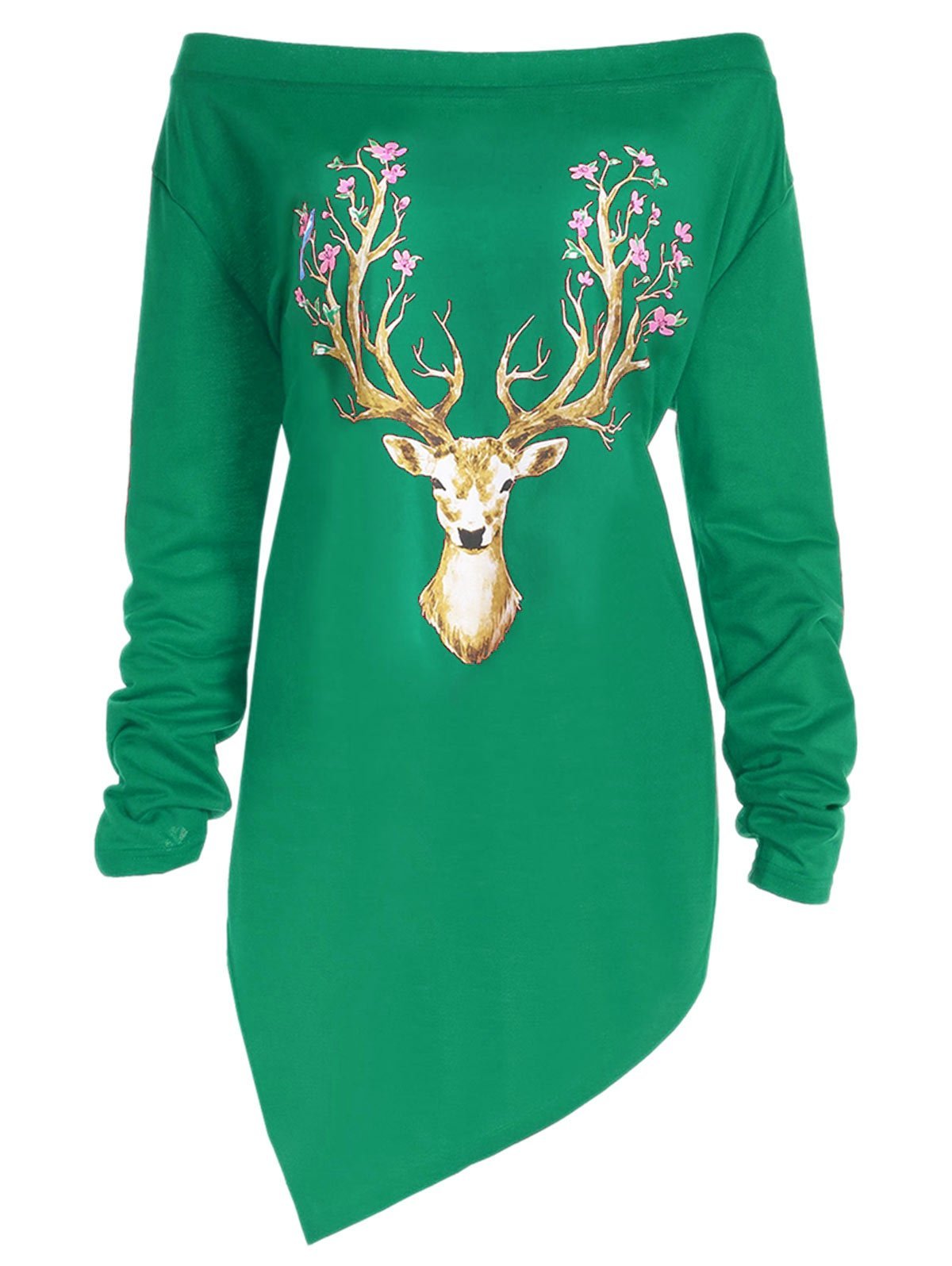 Plus Size Christmas Reindeer Asymmetrical Tee