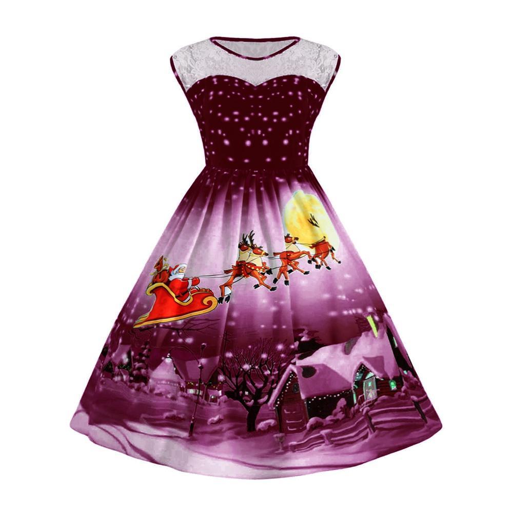 Plus Size Vintage Christmas Ball Dress-Purple-Theone Apparel
