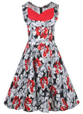 Vestido floral preto e vermelho branco