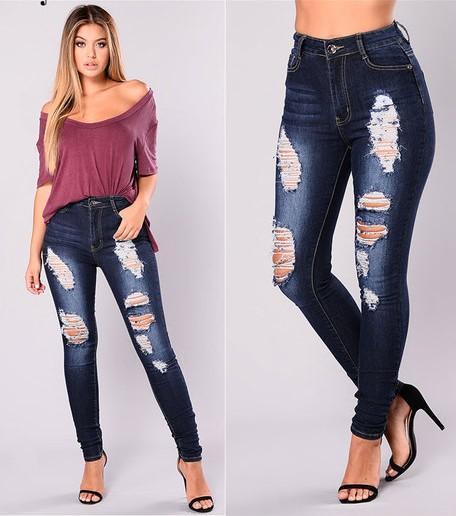 Ripped Dark Denim Skinny Jeans - Theone Apparel