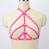 Strappy elastis cupless harness bra