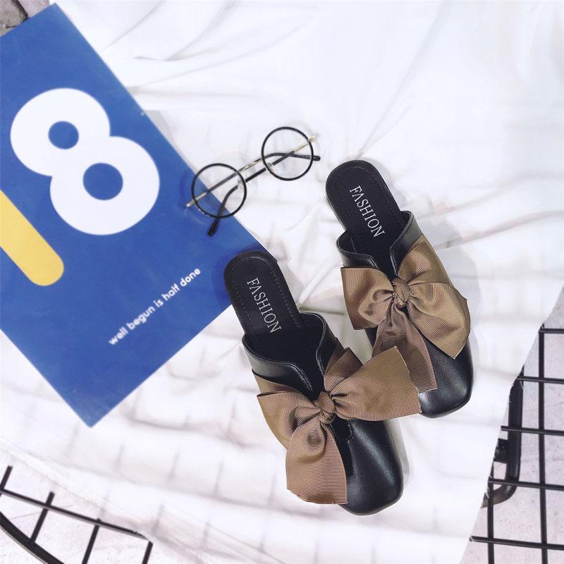 Round Toe Venetian Bow Slippers-Black-Theone Apparel