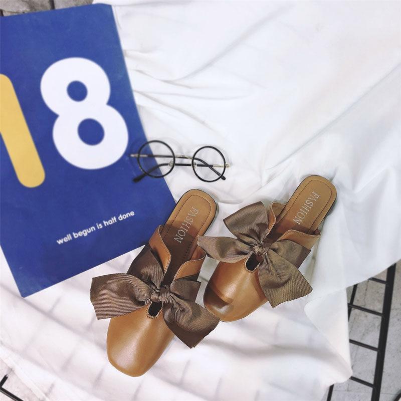 Round Toe Venetian Bow Slippers-Brown-Theone Apparel