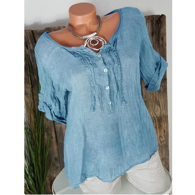 Ruffle Pleat Cuff Sleeve Top-Blue-Theone Apparel