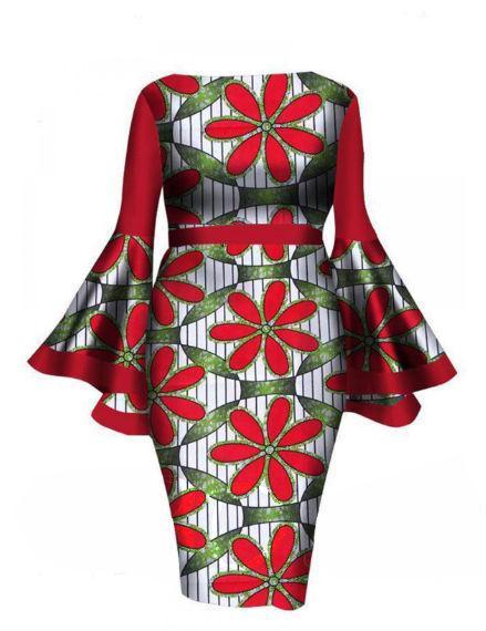 Ruffle Sleeve Boat Neck Dress-Red-Theone Apparel