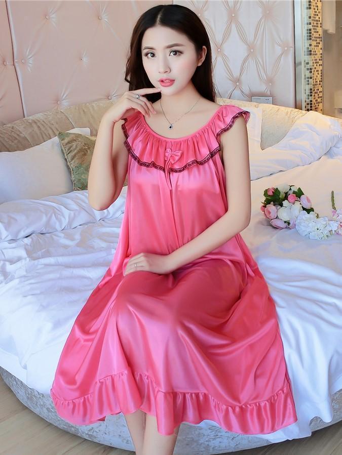 Ruffled Sleeveless Nightie Dress-Hot Pink-Theone Apparel