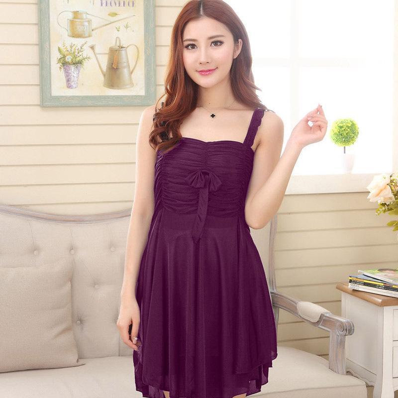 Ruffled Up Sleeveless Nightie Dress-Dark Purple 2-Theone Apparel