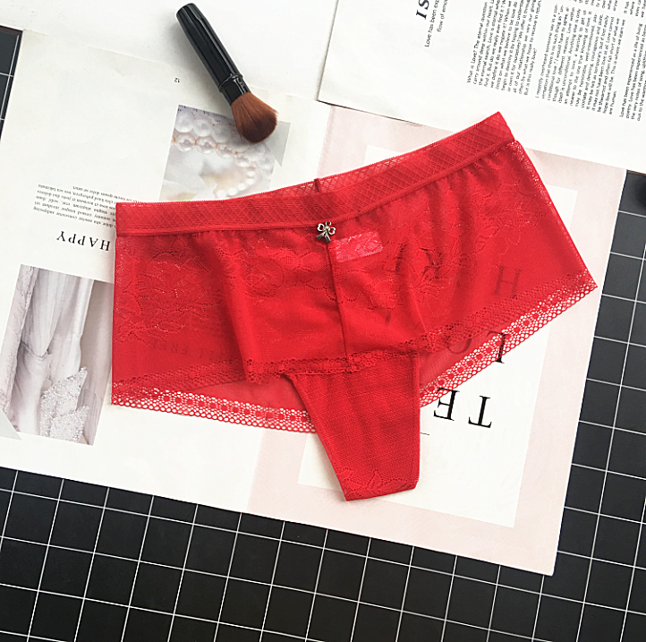 Semi Sheer Ultra Soft Panties with jeweled Detailing-Red-Theone Apparel