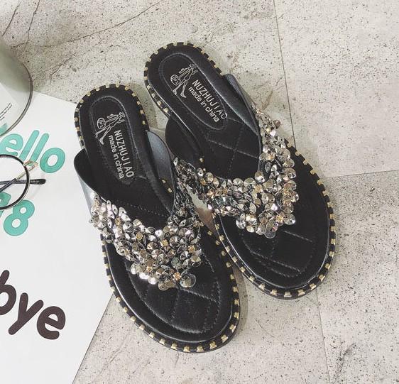 Sequin Spectacular Flipflop Sandals-Black-Theone Apparel